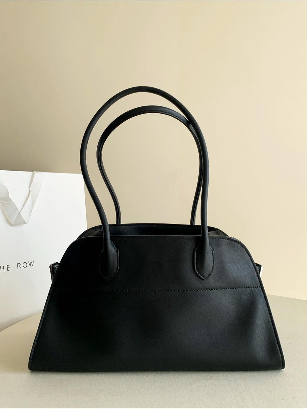 Black Structured Leather Tote Bag